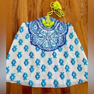 Lilly Pulitzer Blue and White Silk Halter Top in XS